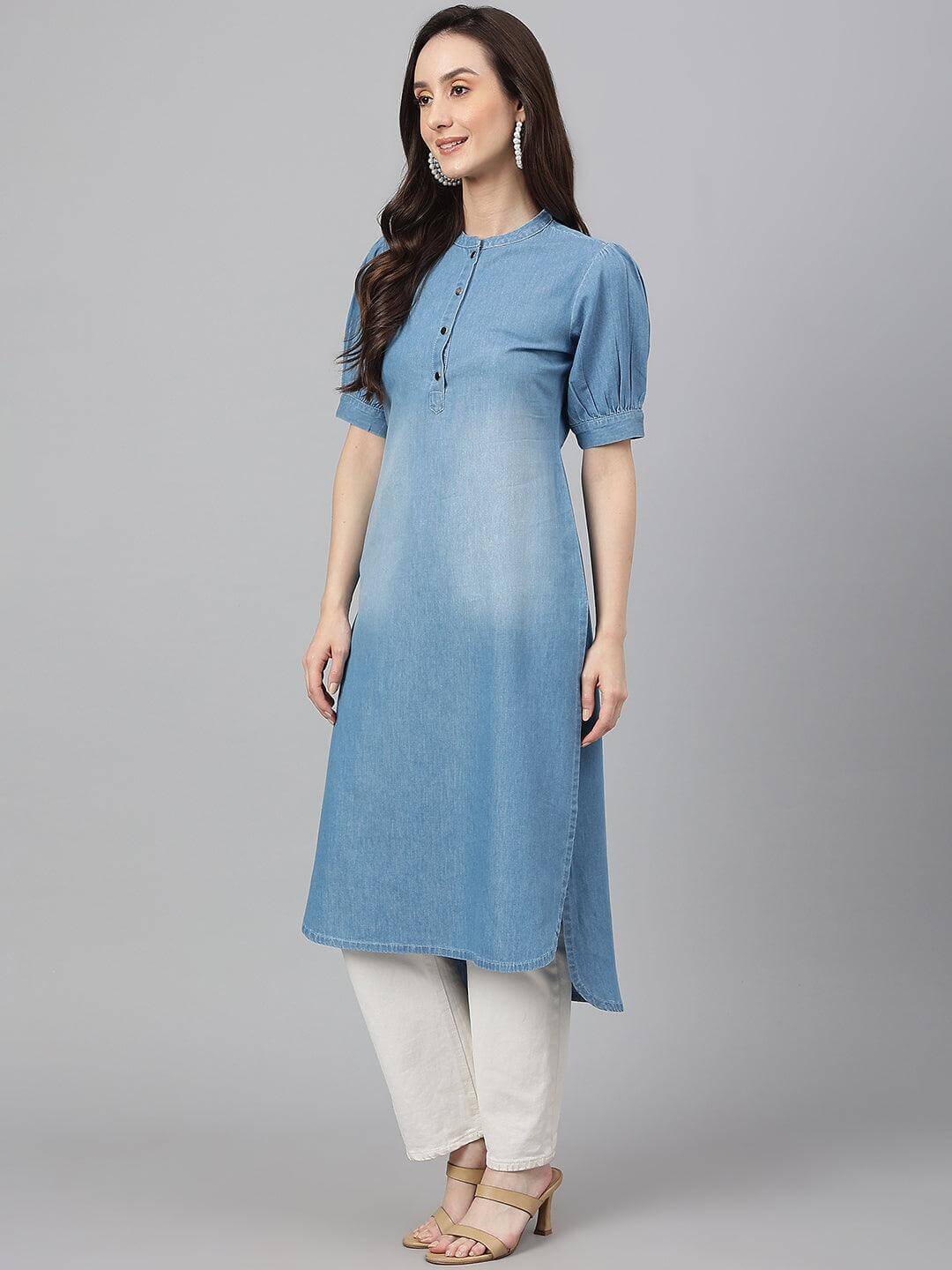 Buy pose india Women Kurti | Denim Kurti | Kurti for Women | 100% Cotton |  Latest Kurti (Large) at Amazon.in